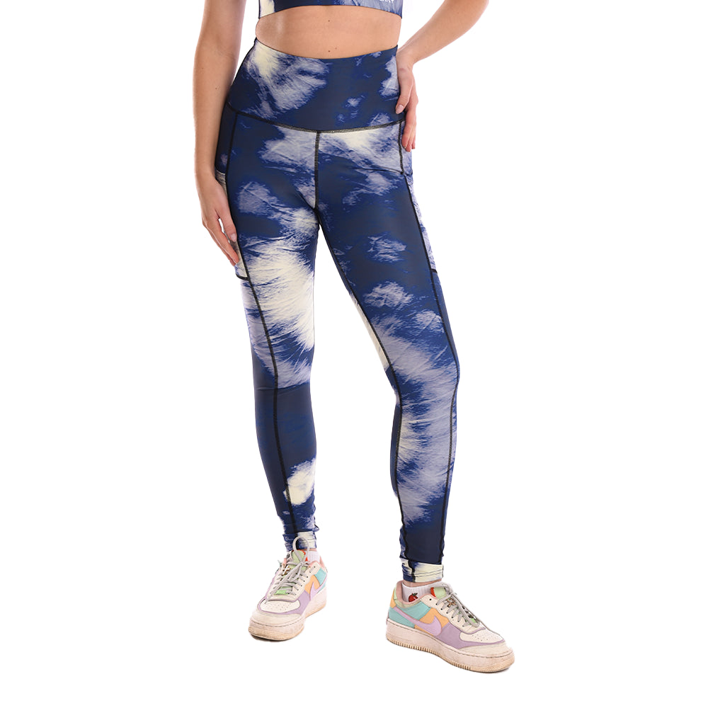 Black Blue Tie Dye High Waisted Funky Gym Leggings