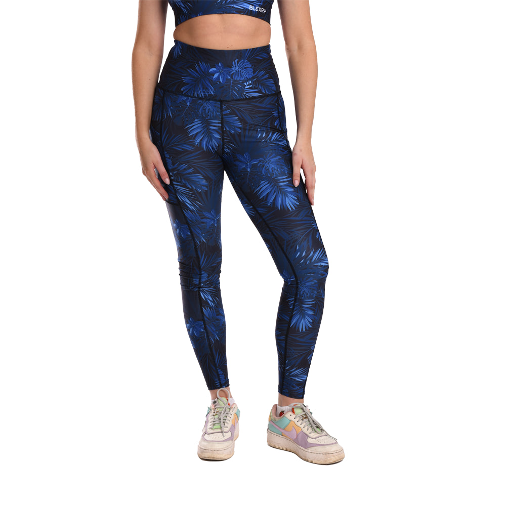 Blue Leaf High Waisted Funky Gym Leggings