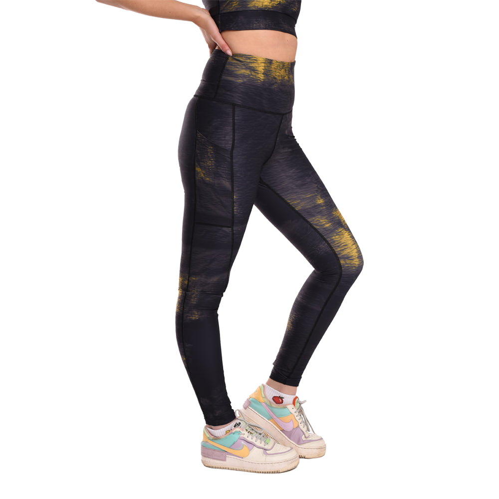 Black Gold Tie Dye High Waisted Funky Gym Leggings