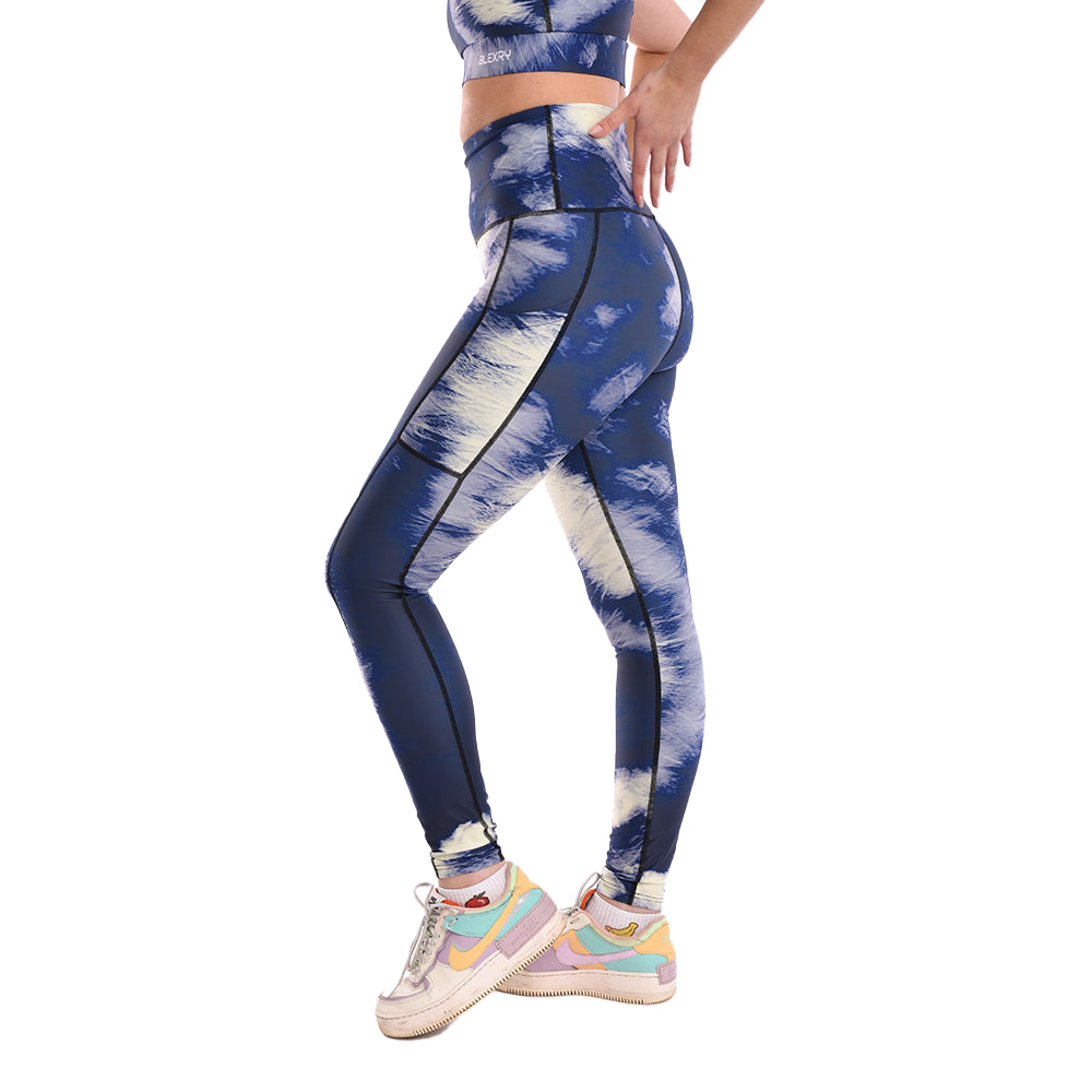 Black Blue Tie Dye High Waisted Funky Gym Leggings