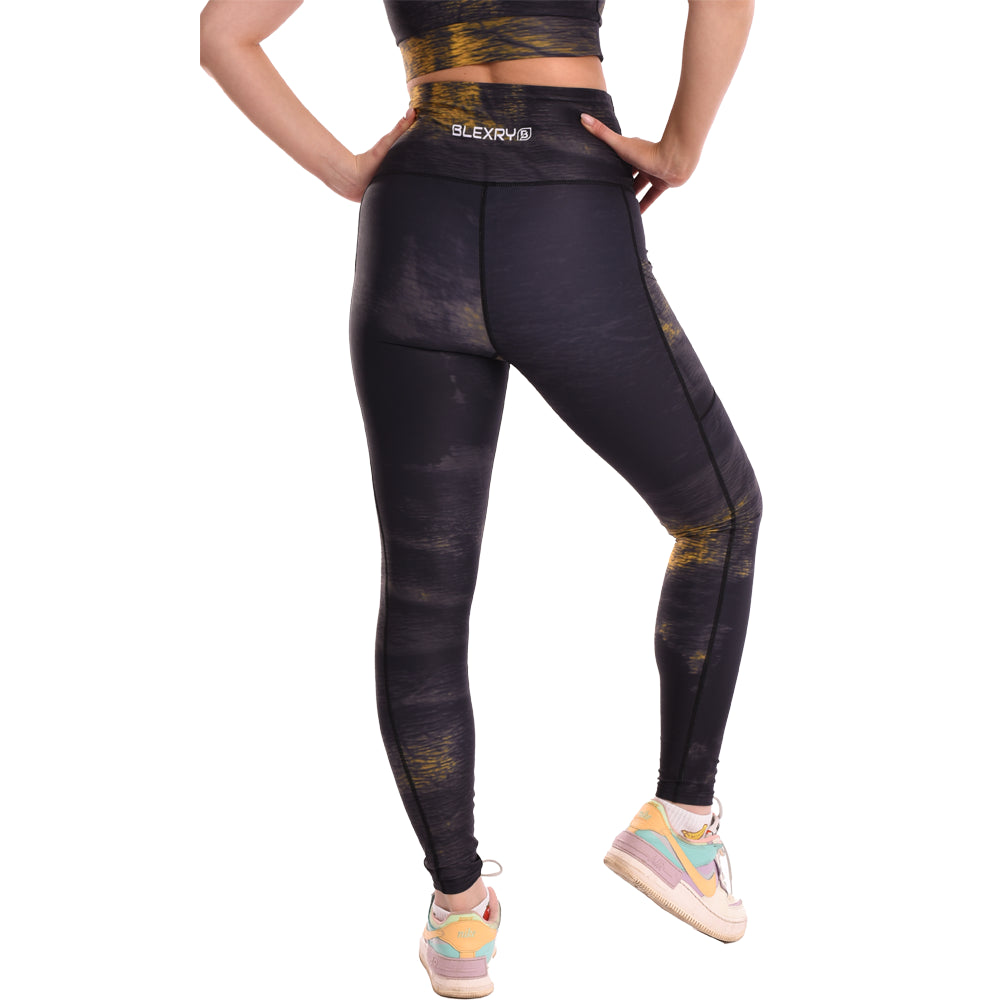 Black Gold Tie Dye High Waisted Funky Gym Leggings
