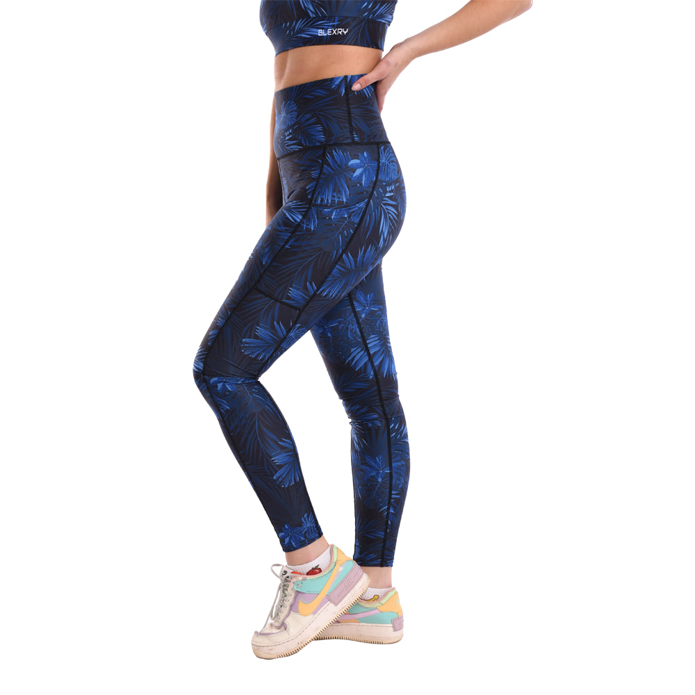 Blue Leaf High Waisted Funky Gym Leggings