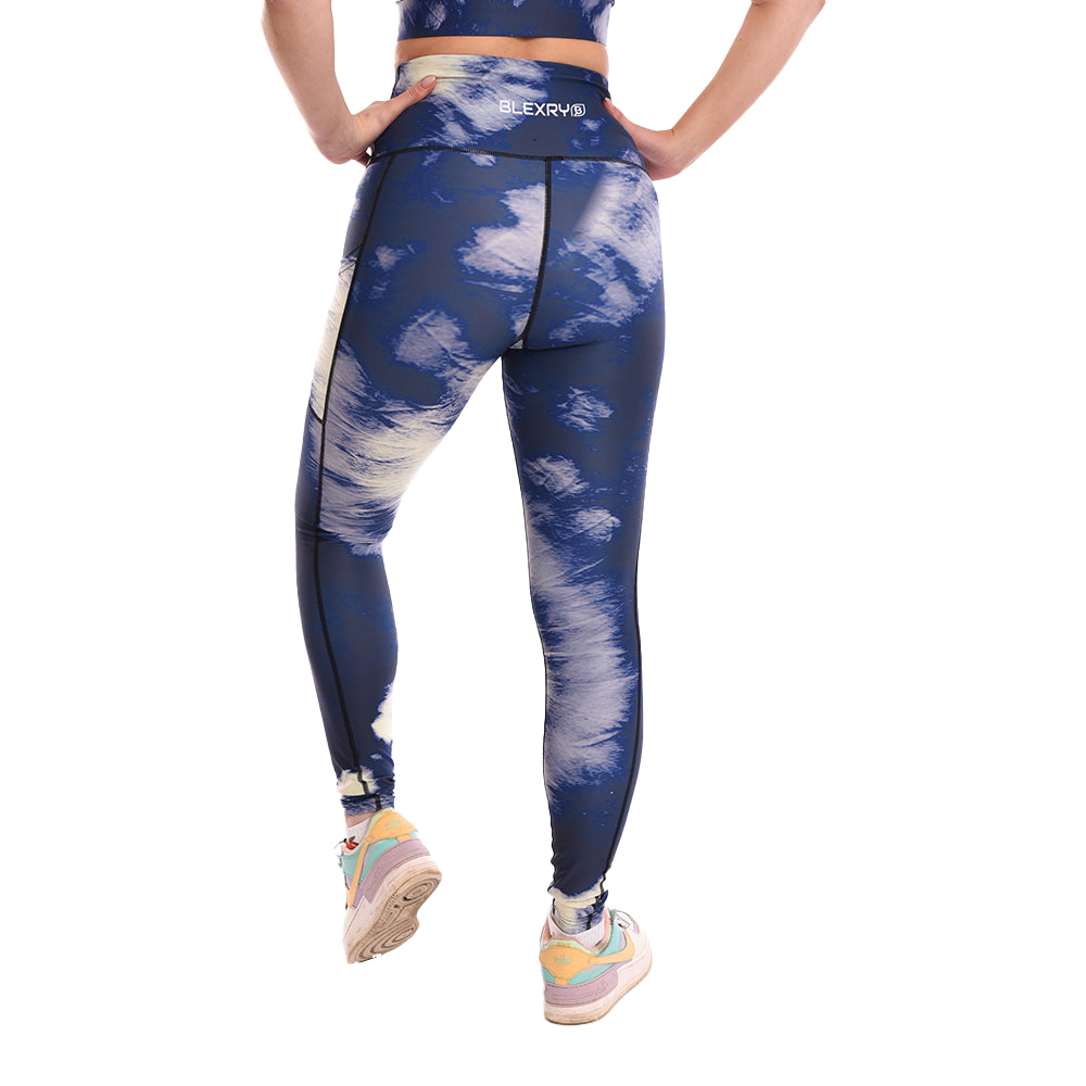 Black Blue Tie Dye High Waisted Funky Gym Leggings