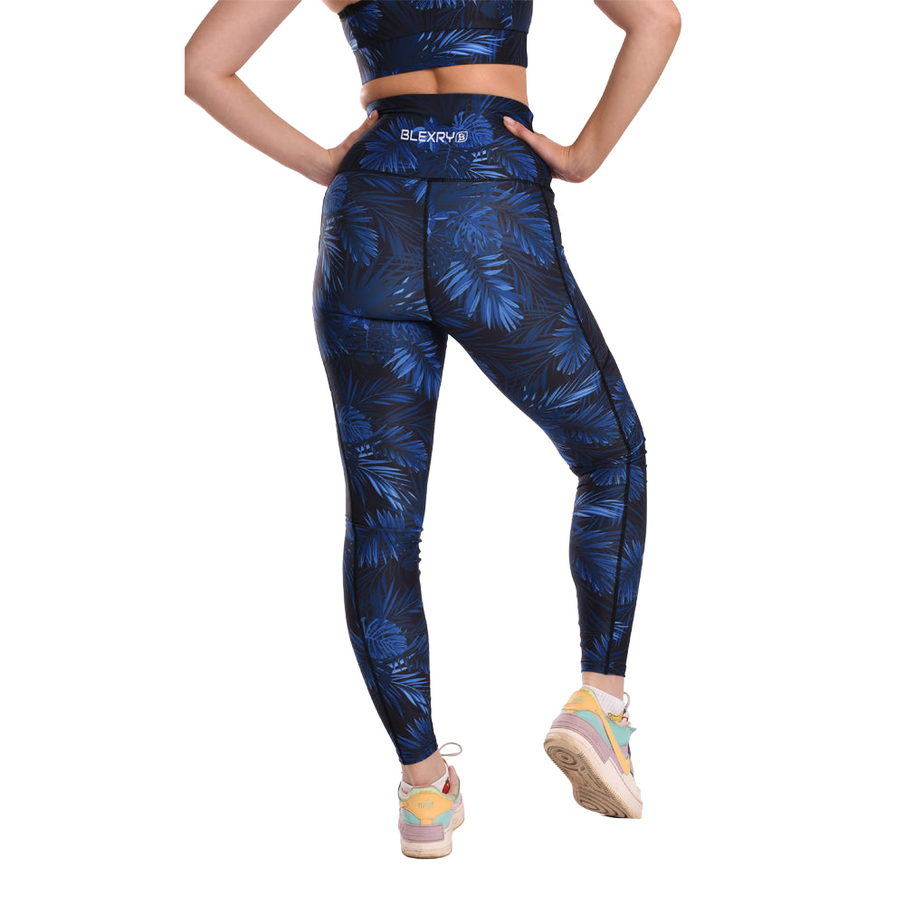 Blue Leaf High Waisted Funky Gym Leggings