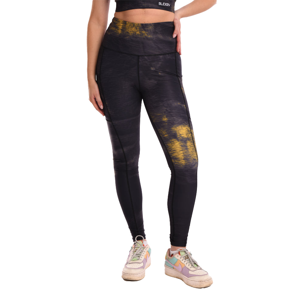 Black Gold Tie Dye High Waisted Funky Gym Leggings