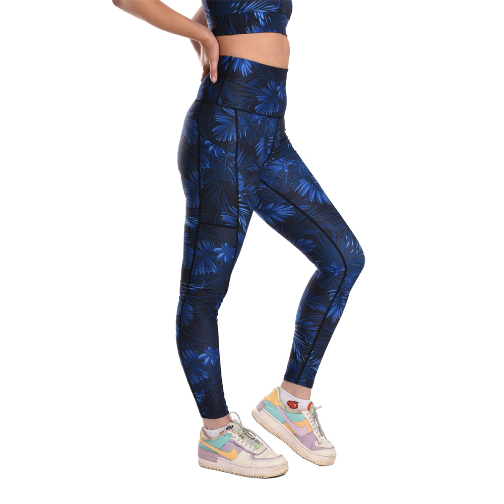 Blue Leaf High Waisted Funky Gym Leggings