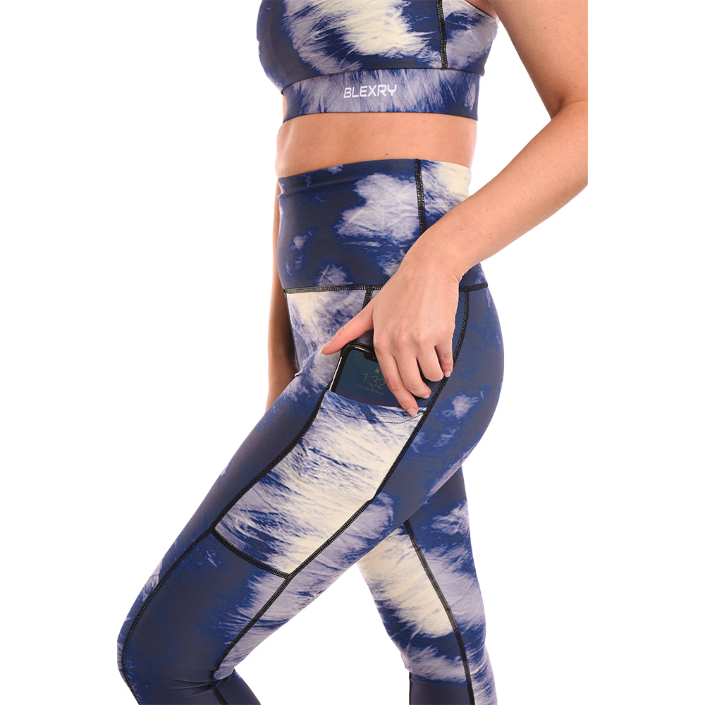 Black Blue Tie Dye High Waisted Funky Gym Leggings